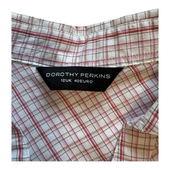 Dorothy Perkins Short Sleeve Tie Front Snap Button Plaid Blouse - Size Medium - Picture 11 of 14
